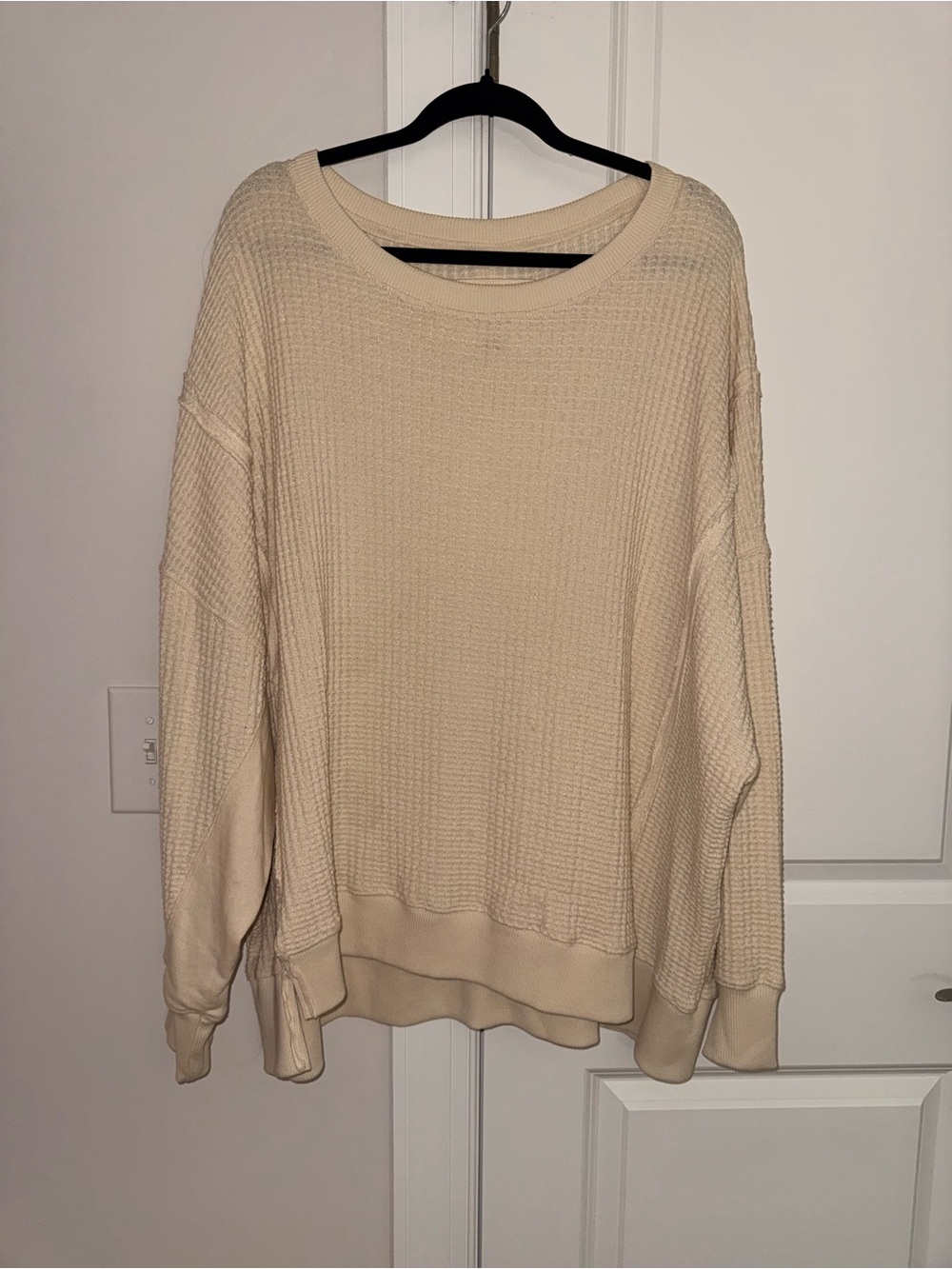 aerie Cream Waffle-Knit Tunic Sweatshirt